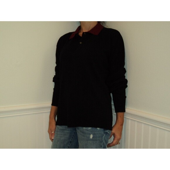 Vtg Glasgow Creation Preppy Sweater Navy Red Collar Slouchy Pullover M 60s 70s - Picture 4 of 5